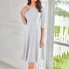 Women's Casual Fashion Round Neck Three Quarter Sleeve Solid Color Midi Dress