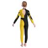 Girls Contrast Color Rhinestone Jumpsuit Long Sleeve Stand Collar Hollow Back Dancewear