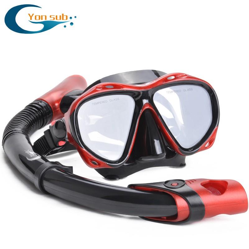 Adult Diving Mask Snorkel Set Tempered Glass Lens Freediving Scuba Swimming Myopia Non-Myopia Options Blue Pink Black Red