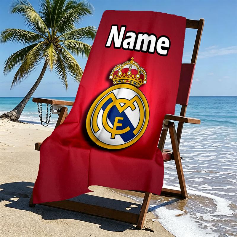 Custom Name Personalized Real Madrid Print Beach Towel, for Trip Camping Beach Party Home Decor, Birthday Gift for Family & Friends