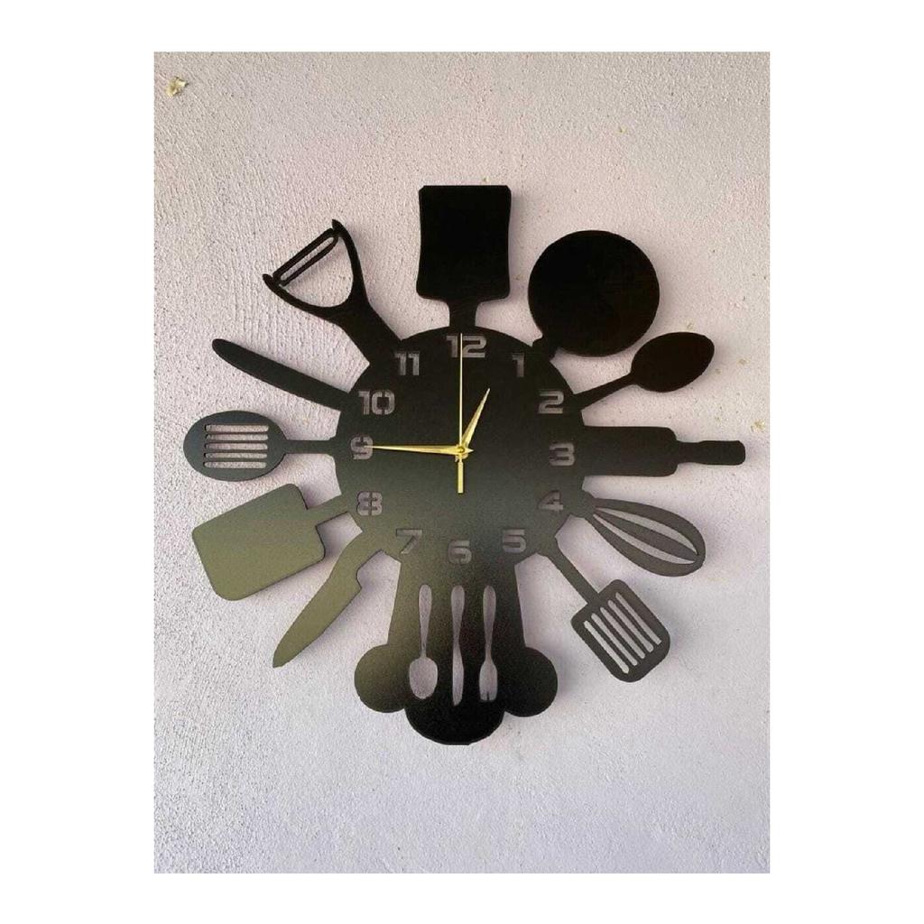 Black Gift Wooden Decorative Kitchen Patterned Silent Wall Clock 50cm