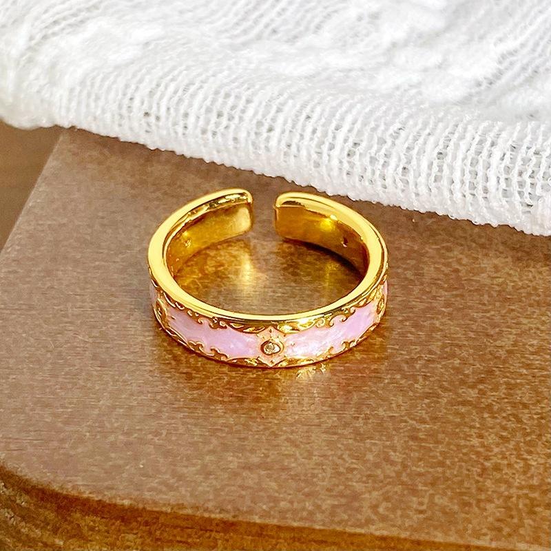 Medieval Vintage Enamel Light Luxury Full Of Diamonds Zircon High-End Sense Opening Ring Niche Ring Woman