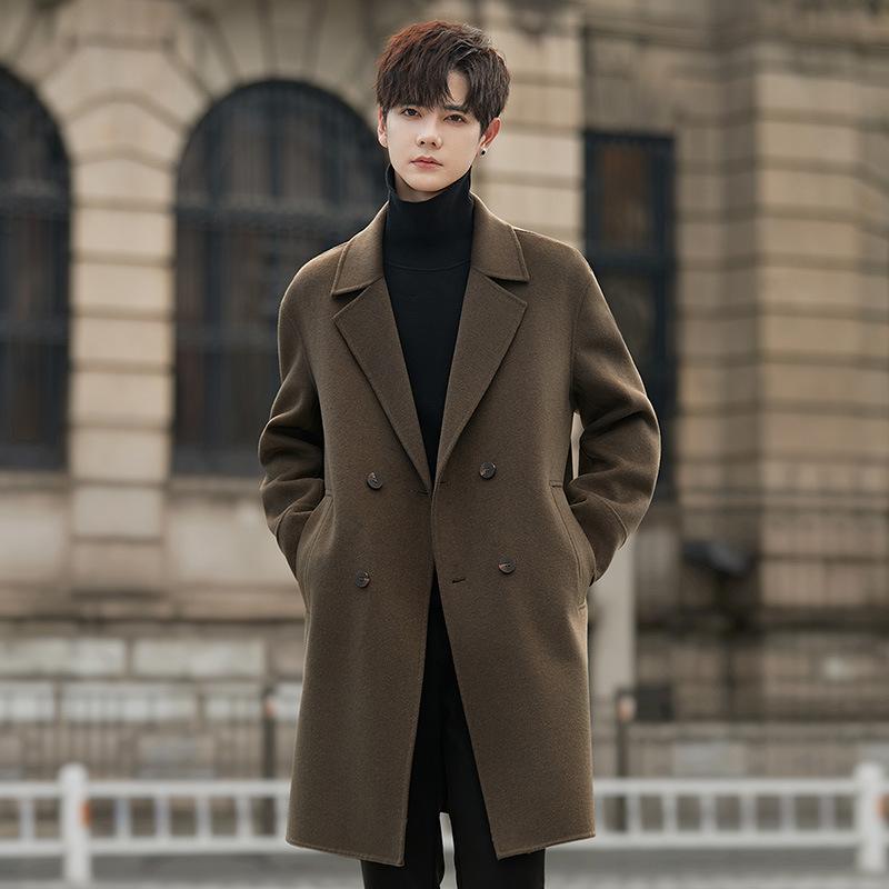 Осенне-зимнее шерстяное пальто мужское, средней и длинной длины выше колена, шерстяной тренчкот корейской версии