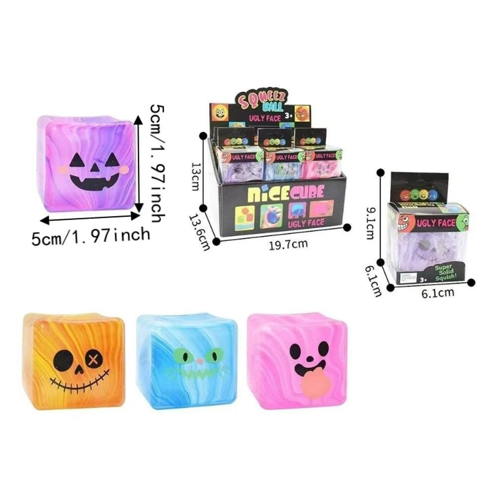 Cartoon Face Squishy Toy Transparent Design Fidget Toy Funny Face Ice Cube Toy Desk Decor