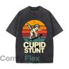 Cupid Stunt Skateboarding Angel Sunset Stripes Graphic Washed Vintage Short Sleeve Loose Streetwear Tee