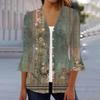 Женская мода свободный повседневный принт с рукавом три четверти рубашка на пуговицах кардиган топ