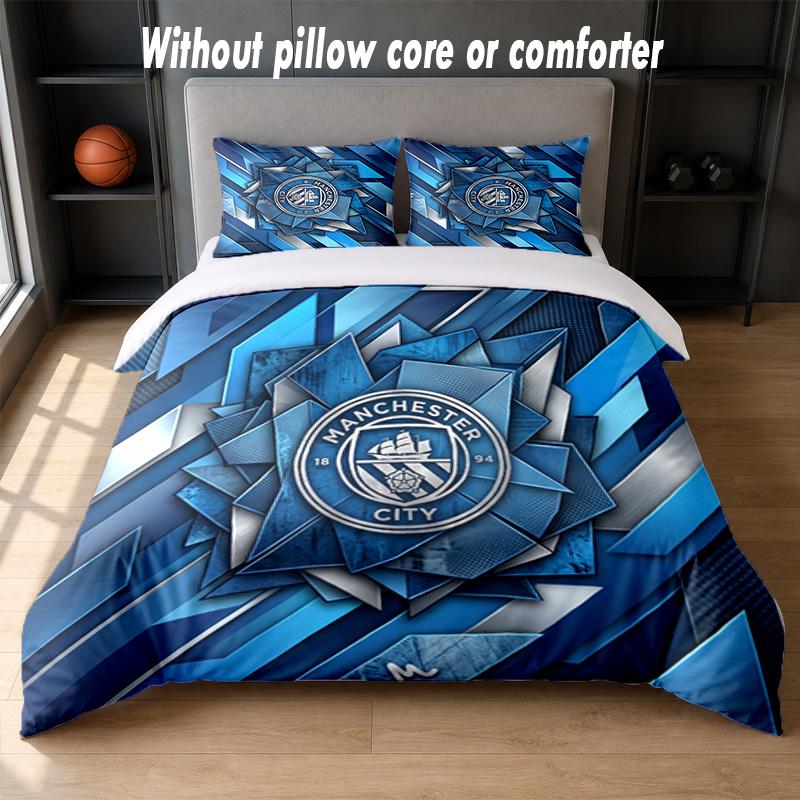Manchester City Design Bed Bedding Set 1 Duvet Cover + 2 Pillowcases Soft Breathable Household Bed Linens