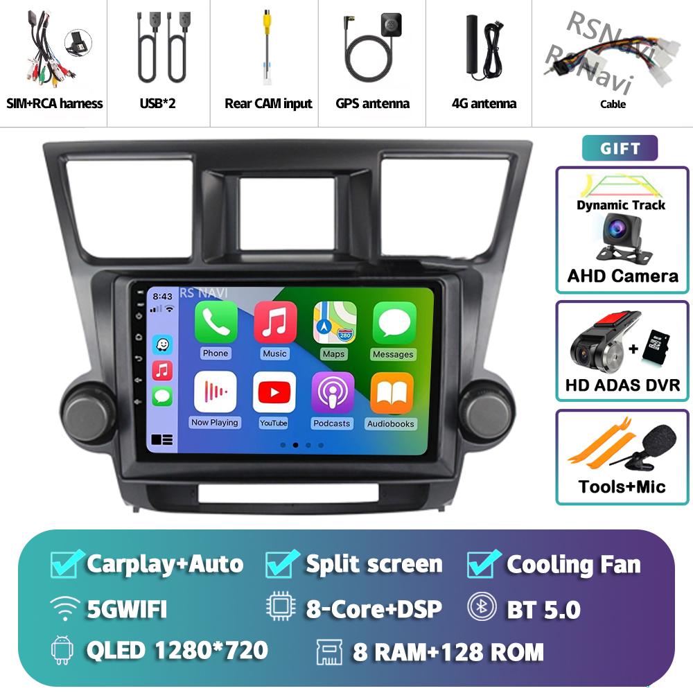 Android 14 Автомобильное радио для Toyota Highlander 2007 - 2015 Плеер Мультимедиа GPS Навигация Стерео CarPlay Авто Видео Головное Устройство DVD
