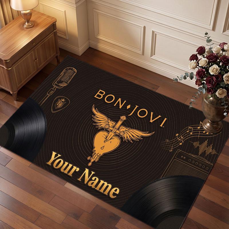 Bon Jovi Personalized Crystal Velvet Carpet, Customized Name Text Soft Anti‑Slip Rug for Living Room Bedroom