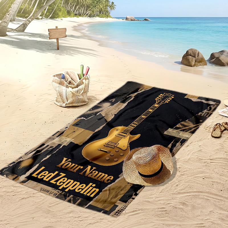 Led Zeppelin Custom Beach Towel, Print Your Name Text Lightweight Absorbent Towel for Swimming Travel