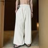 Men Zipper Waist Long Solid Trousers Casual Bandage Long Wide Leg Pants