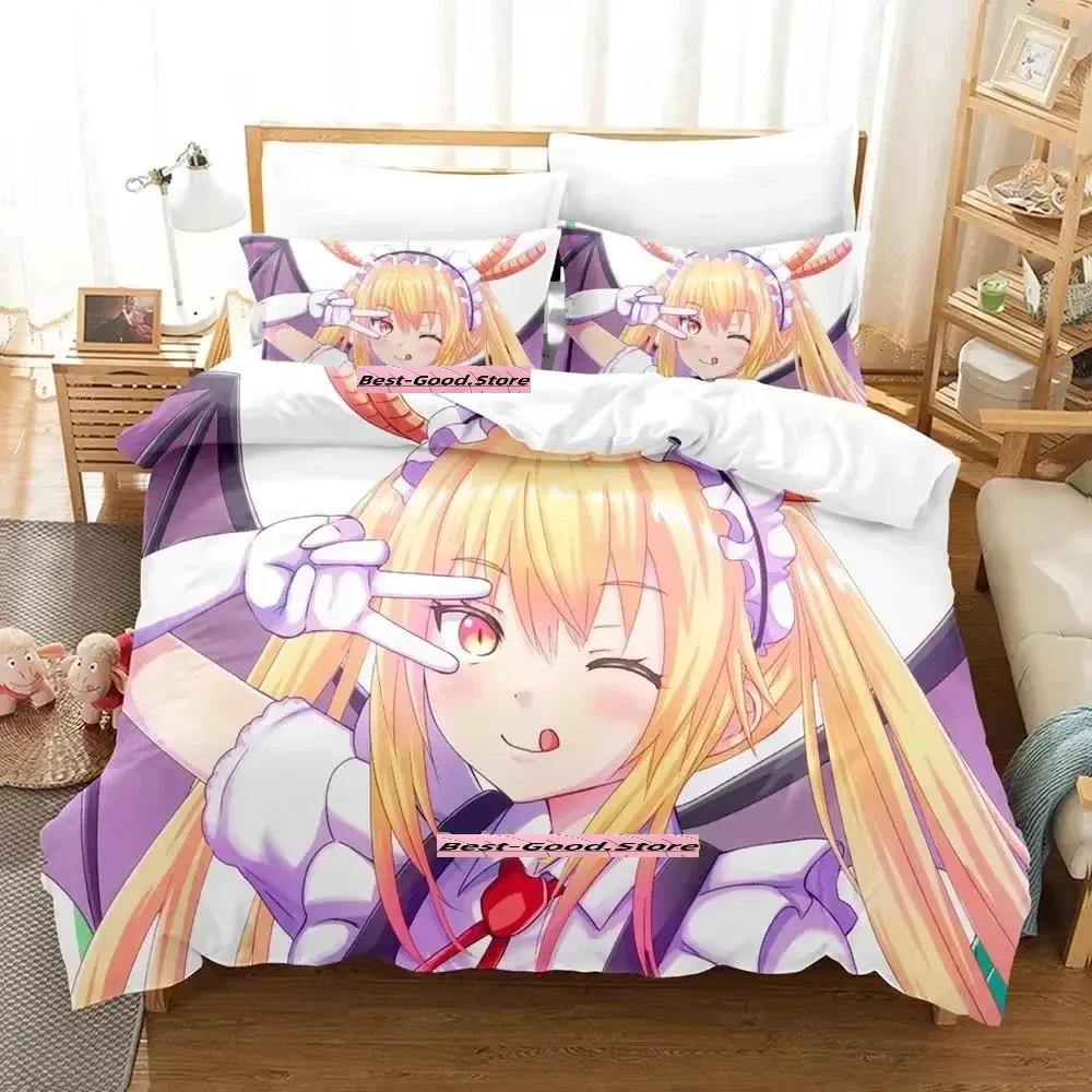 Новый комплект постельного белья Miss Kobayashi's Dragon Maid, комплект из трех предметов в стиле аниме для взрослых и детей, комплект пододеяльников, модный комплект постельного белья