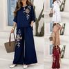 Vintage Plant Embroidery Cotton Linen Casual Pants Set For Women Summer Streetwear