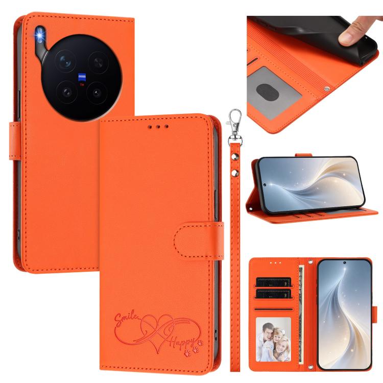 Happy Heart Pattern Magnetic Closure Vegan Leather Phone Case With Wrist Strap For vivo X200 FE
