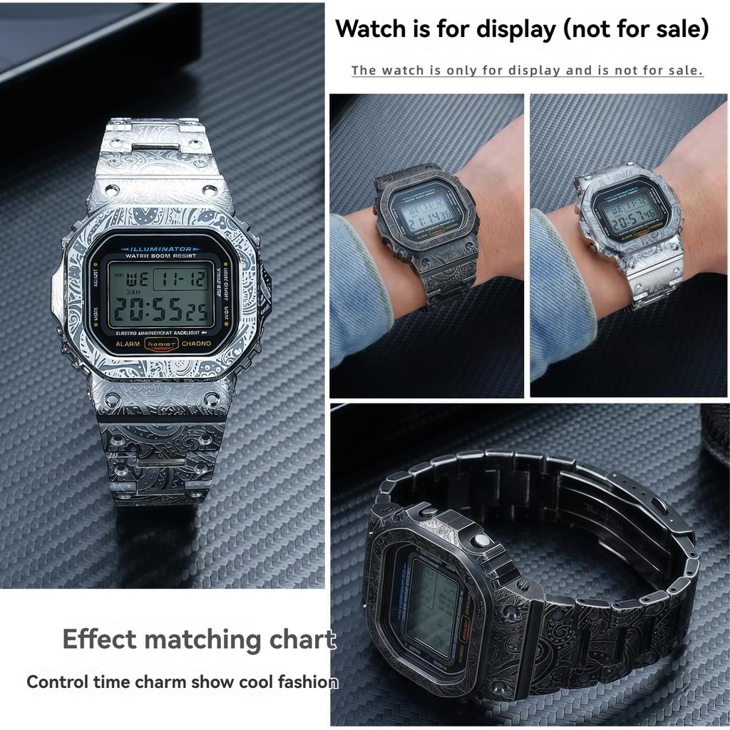 Ретро-мод-комплект из нержавеющей стали для Casio DW-5600E/GW-M5610/GWB-5600 | Винтажный безель и ремешок с узором пейсли | Набор для обновления мужских часов