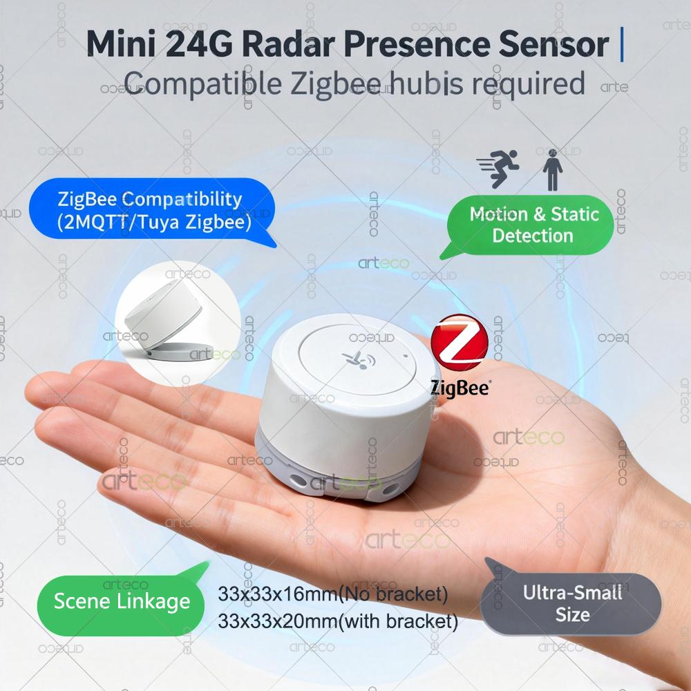 Mini Zigbee Human Presence Sensor 24G Mmwave Radar Detector Occupancy Sensor,Static/Motion Detect,For Tuya Home Assistant Z2MQTT