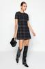 Women's Dress New Season Fashion Black Straight Cut Mini Tweed Woven Dress