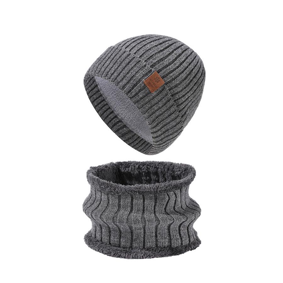 Winter Men's Knitted Hat Scarf Kit Stretch Warm Hat Two-Piece Set Thick Sleeve Cap Skullies Beanies
