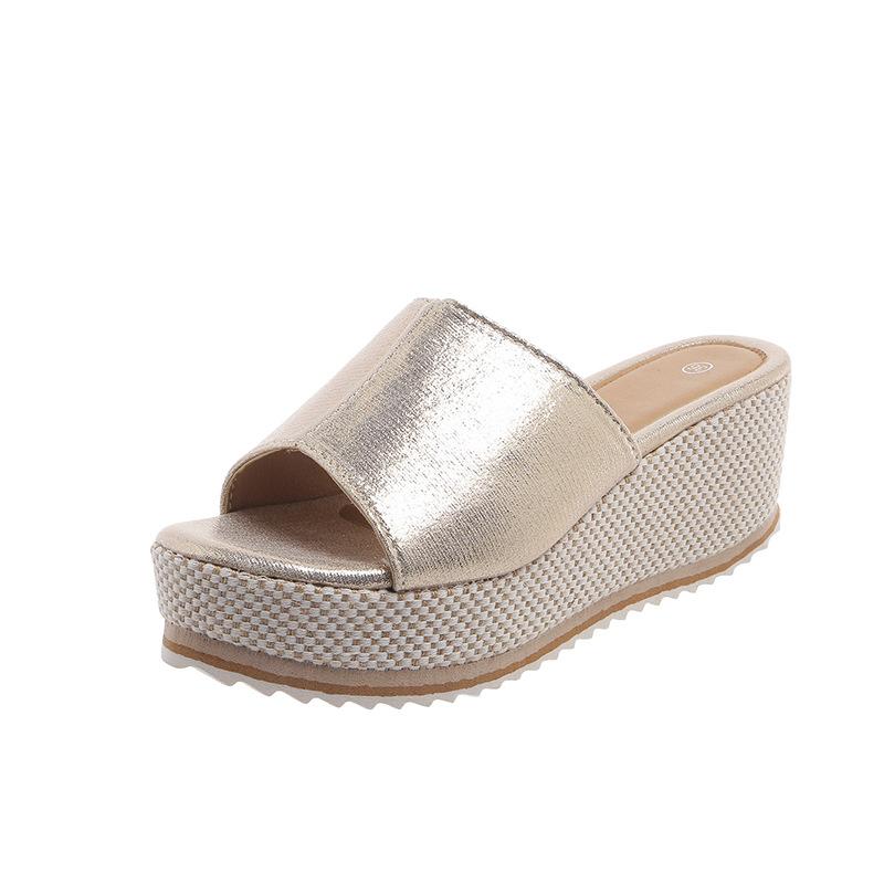 Новые тапочки большого размера с толстым каблуком и наклонной подошвой, женские модные тапочки с плетеной подошвой, приграничные европейские и американские римские тапочки с одним словом