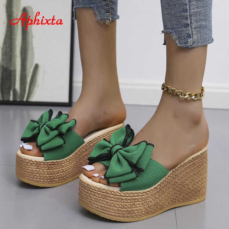 Fashion Aphixta 9cm Heels Slides Women's Shoes Woman Slippers Flip Flops Wedge Platform Shoes Woman Beach Slippers Zapatos Mujer