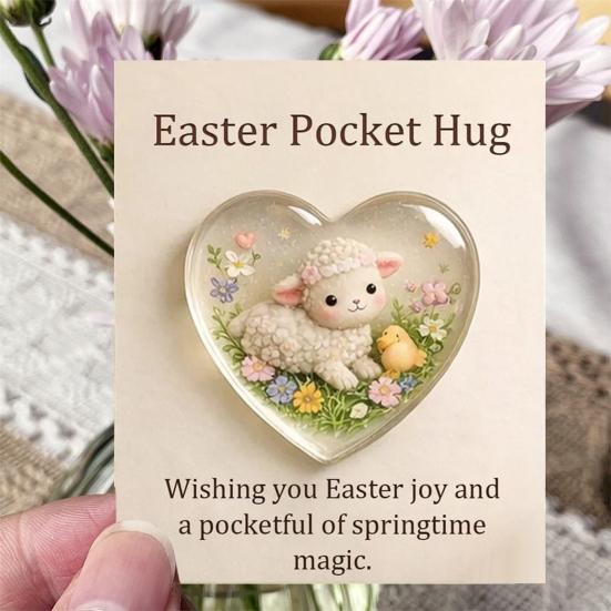 Пасхальный карманный обнимашка с поздравительной открыткой в форме сердца любви, кролик, яйцо, овечка, цветок, карманный обнимашка, жетон, памятный подарок для праздничной вечеринки
