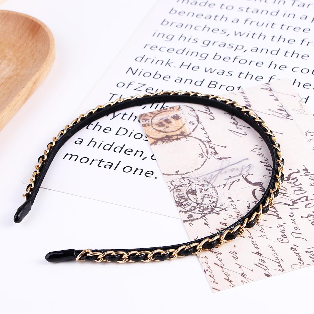 Punk Metal Chains Gold Color Women Hair Band Korean Hair Hoop Hair Accessories PU Chains Headband