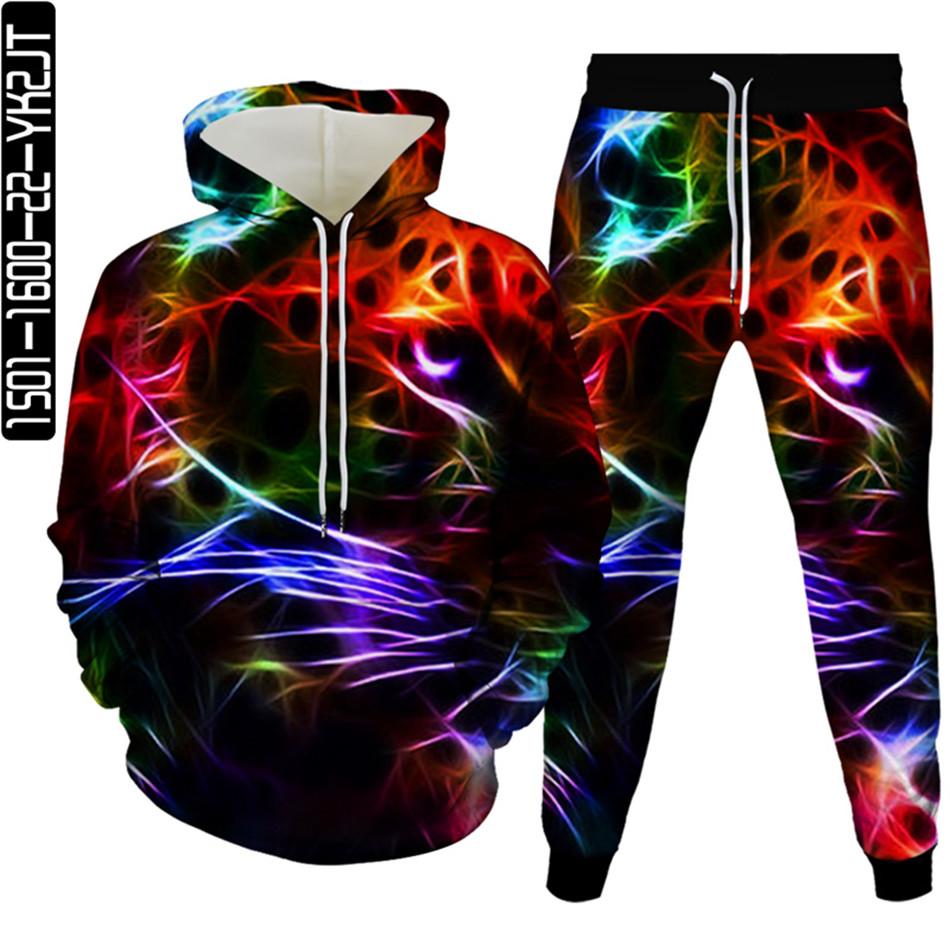 Весенне-осенний мужской спортивный костюм с 3D принтом животных и леопарда, 2 предмета, женский спортивный костюм больших размеров S-6XL, одежда с капюшоном и брюками, спортивный комплект
