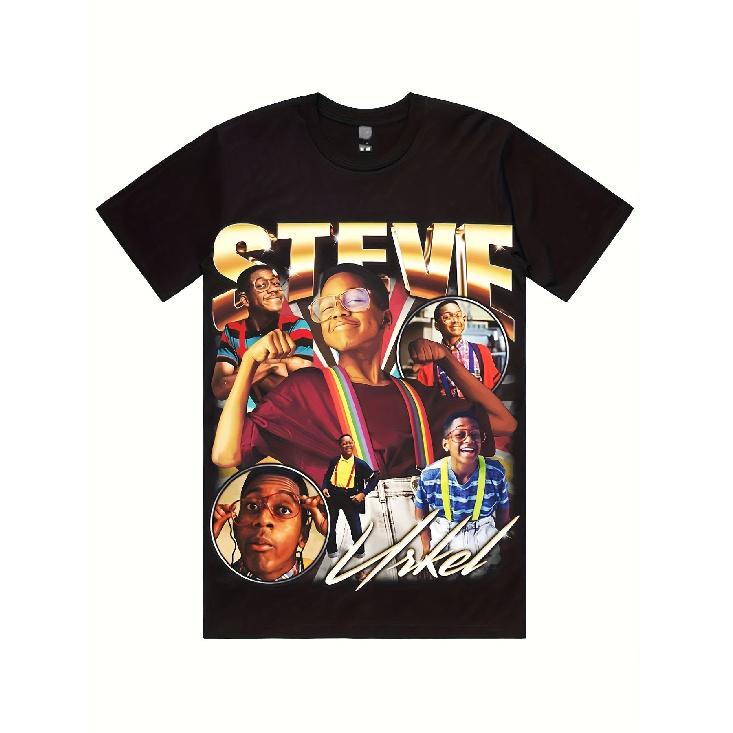 Men's Steve Urkel Tv Show T Shirt Iconic 90S Costume Party Outfit Soft Breathable Cotton Relaxed Fit Suitable for Casual Wear Funny S Fans Of Series