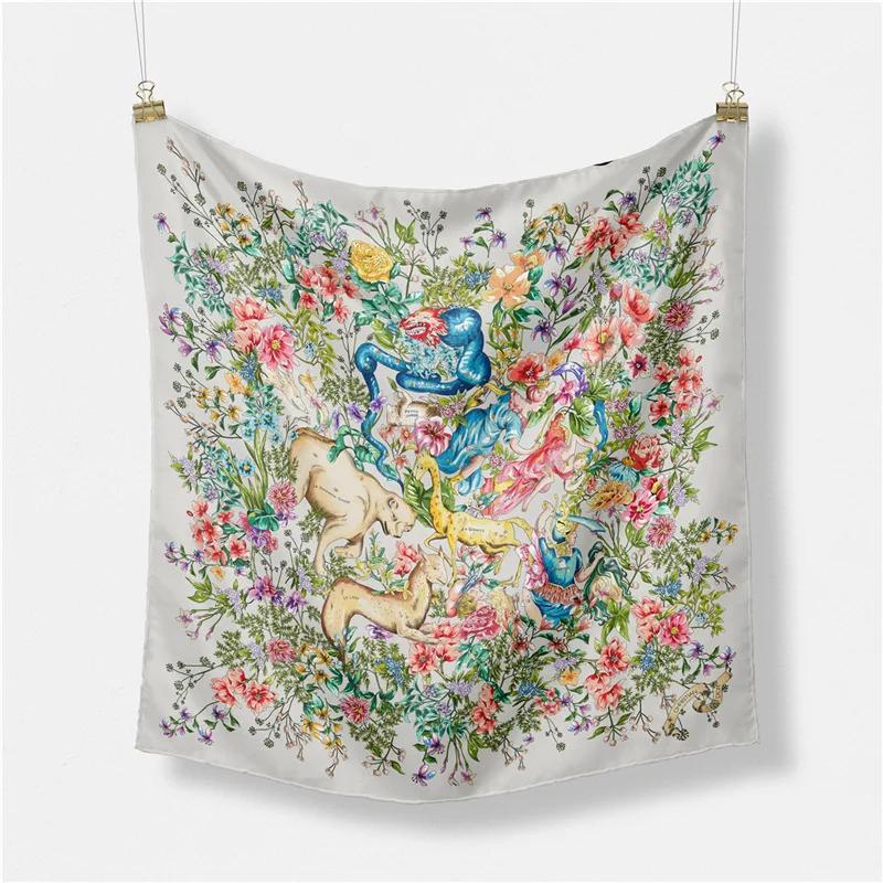 Luxury Print Silk Square Scarf Women Spring Neck Tie Shawl Wraps Female 53cm Hair Hand Wrist Headkercheif Hijab Bandana
