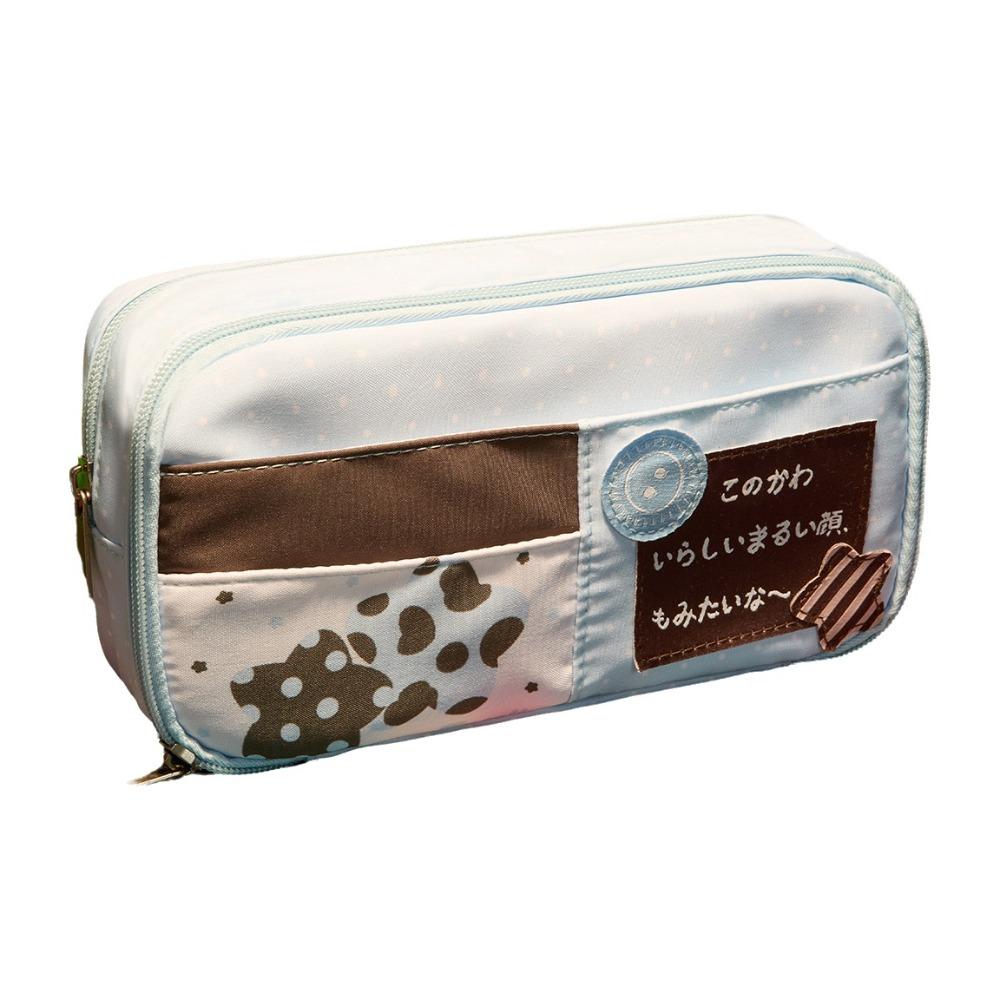 Polka Dot Zipper Pencil Pouch Patchwork Style Pen Storage Bag Everyday Storage