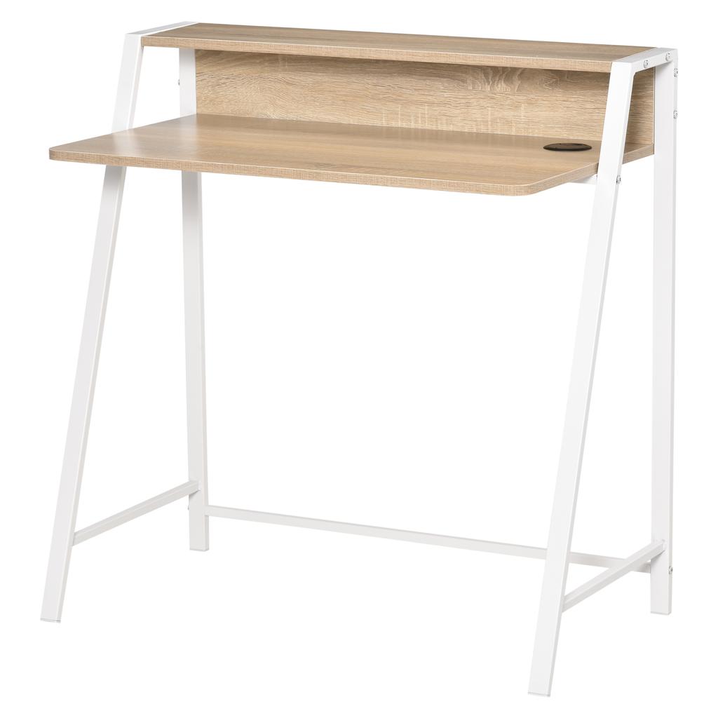 Writing Desk Computer Table Home Office PC Laptop Workstation Storage Shelf 84L x 45W cm White and Oak