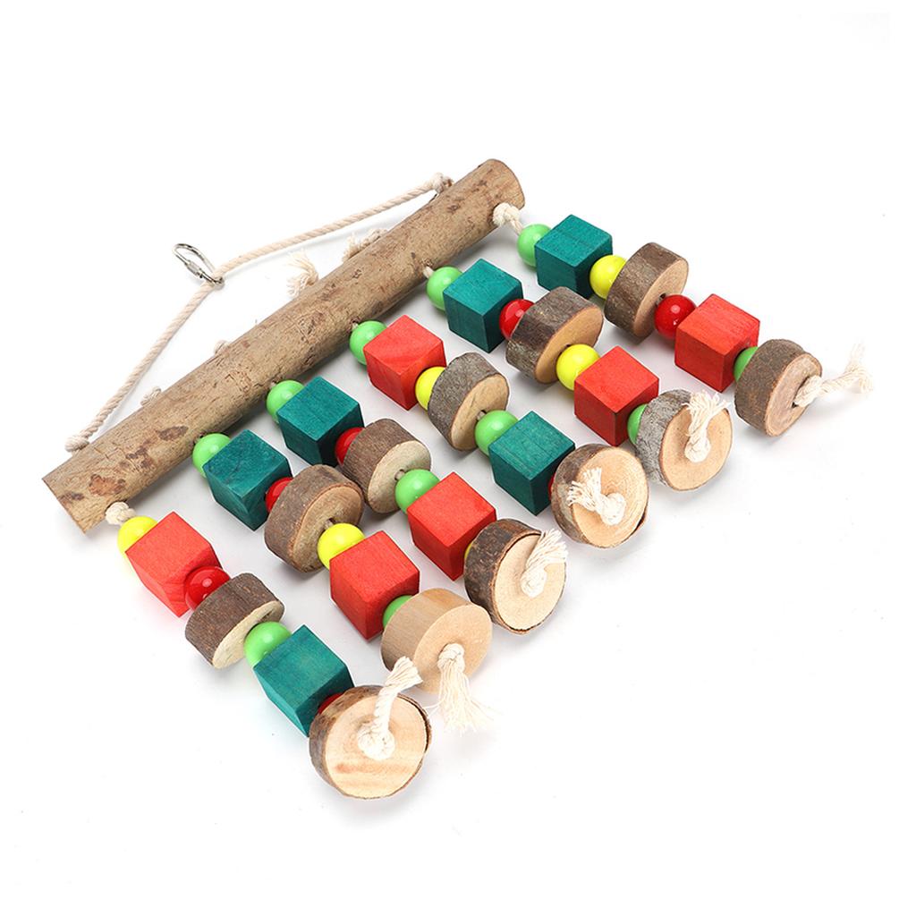 Hanging Chewing Toy Multicolored Natural Wooden Bird Tearing Blocks for Large ParrotS