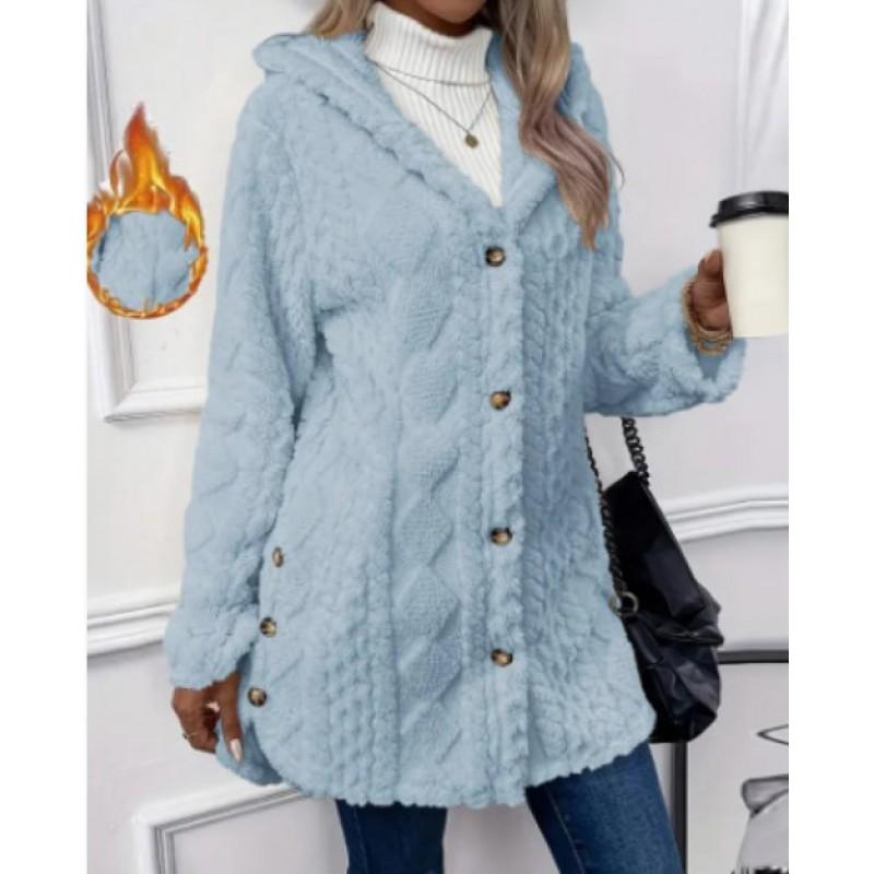 Womens Hooded Fleece Cardigan Long Sleeve Warm Oversized Coat Fall Winter Casual Outerwear