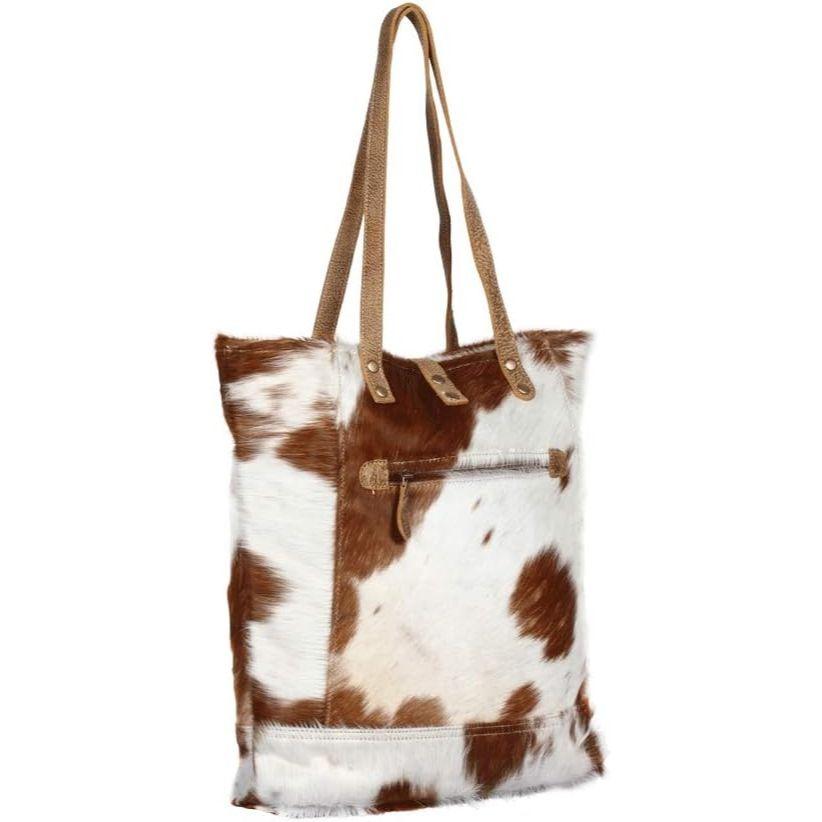 Chestnut Hair On Tote Bag, Brown, Vintage Handmade Leather Hair On Bag.