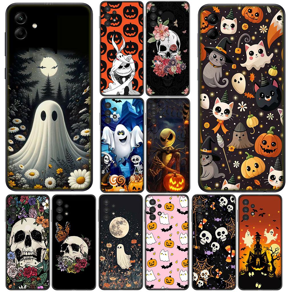 Halloween Little Ghost With Pumpkin Cover for Samsung Galaxy S25 S24 S23 Fe Ultra Plus S7 Edge A05 A06 A16 A55 A15 A35 Case