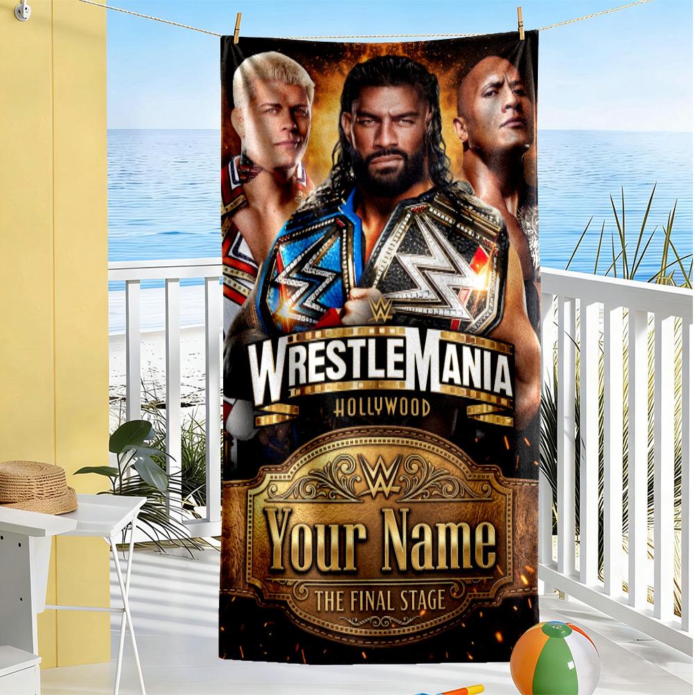 Wrestlemania Customized Name Beach Towel High Absorbency & Quick-Dry