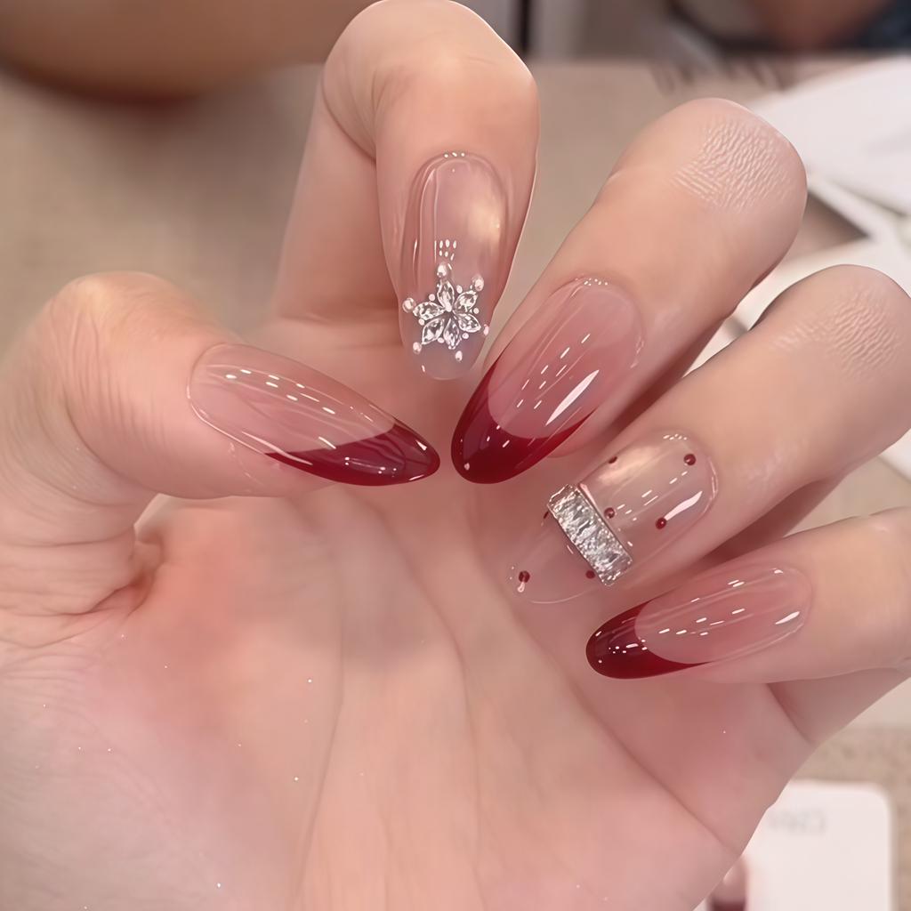 ins French cat's eye zircon pure hand-worn nail temperament advanced sense whitening finished nail art patch fake nail