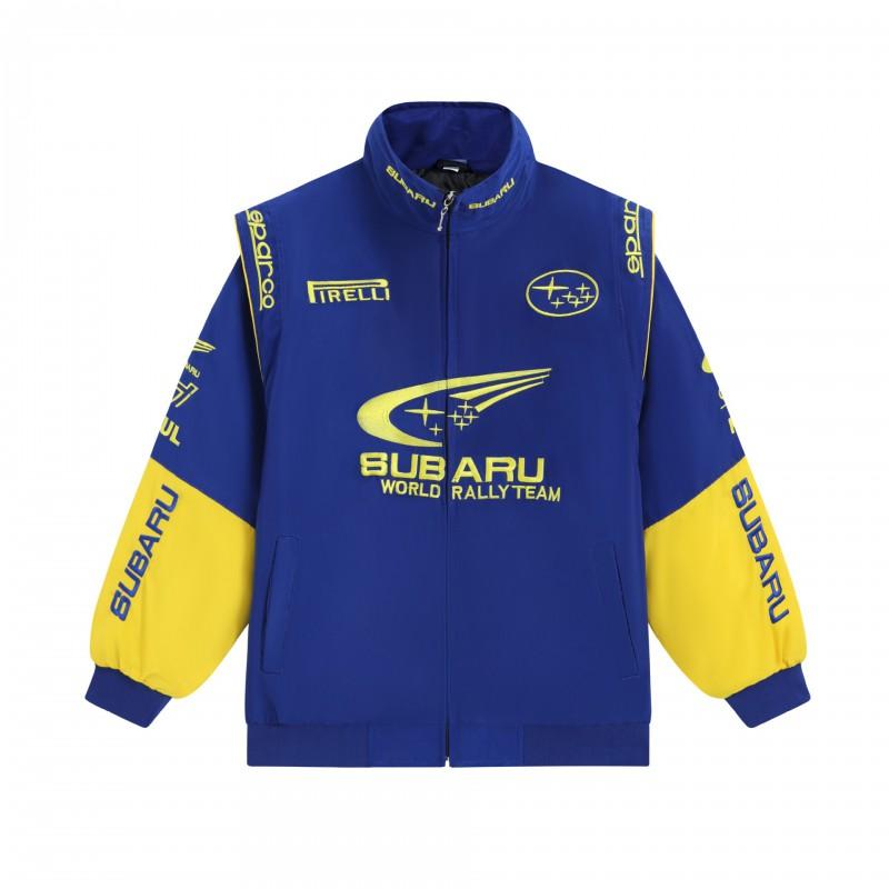Subaru Embroidered Racing Jacket Stand Collar Motorcycle Coat Unisex All Season Couple Outerwear