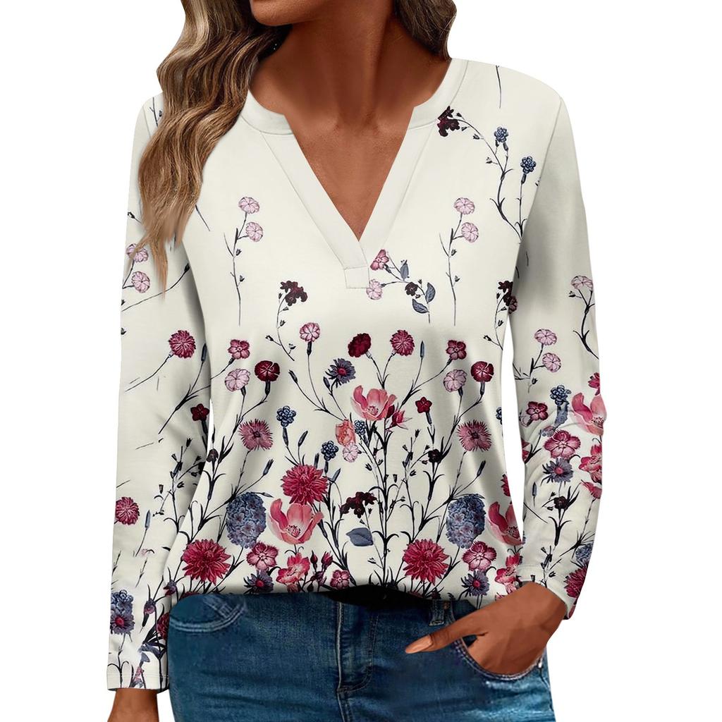 Women's T Shirt Tee Printed Long Sleeve Daily Weekend Fashion Basic V Neck Regular Top