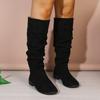 Lucyever Ботфорты большого размера женские 2024 осень плиссированные на низком каблуке длинные женские сапоги на молнии из искусственной замши в западном стиле Botas Mujer