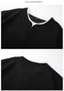 Men's Black Velvety Faux Two-Piece Henley Long-Sleeve T-Shirt, Autumn Korean-European Style, 536.