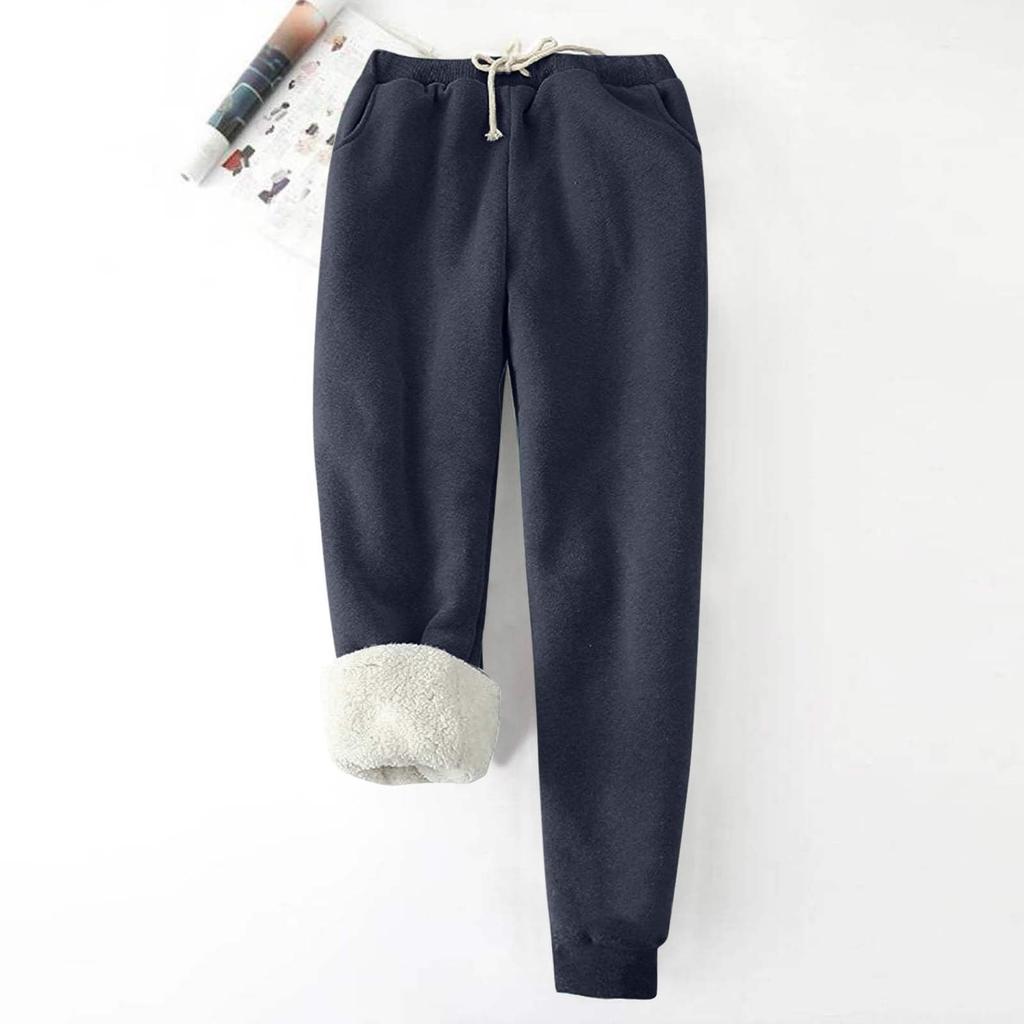 Women's Fashion Solid Color Sports Loose Thickened Thick Fleece Warm Pants