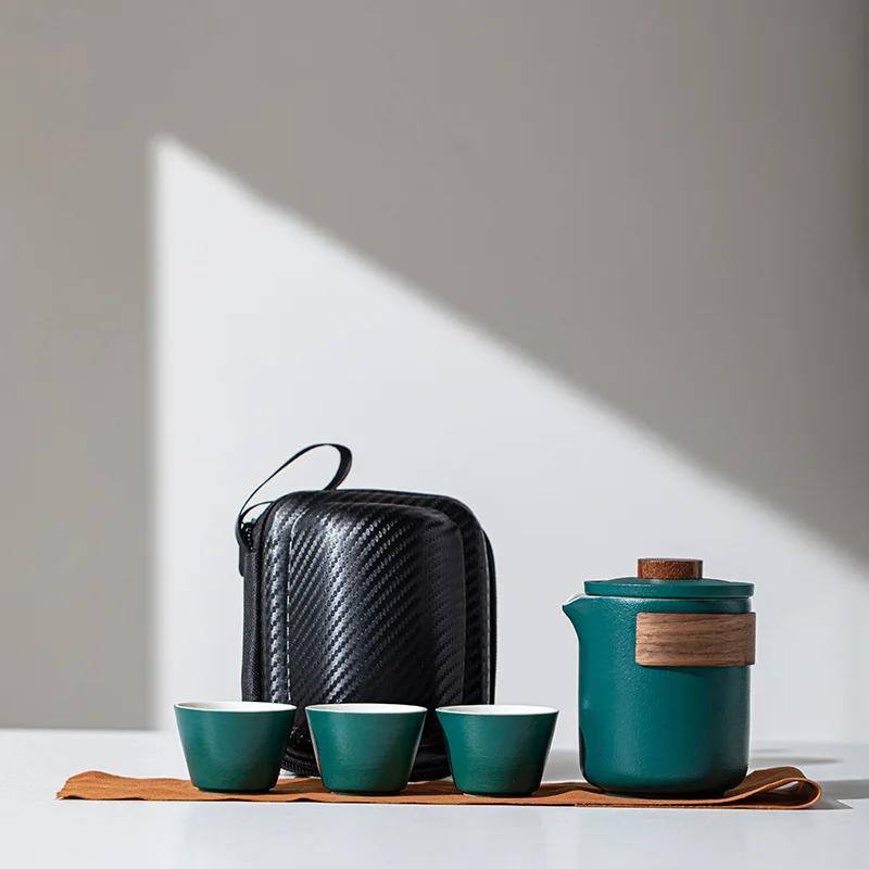 Один чайник и три чашки, чайные сервизы на открытом воздухе, полный набор посуды для питья, керамические деловые подарки, специальные принадлежности для чайника, чашка, переносная чашка