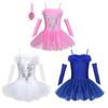 Kid's Girls Sequins Beads Flower Ballerina Dance Costumes Ballet Tutu Dress with Long Gloves and Hair Clip Set