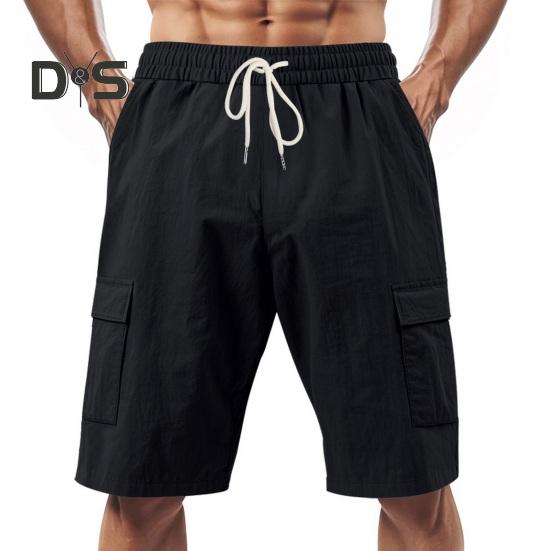 Мужские летние шорты, однотонные, повседневные, стандартного покроя, с эластичными поясами, завязками, дышащие, карго-шорты