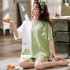 Cotton Nightgown Summer Ladies Short Sleeve Shorts Cartoon O-Neck Pullover Loose Nightwear Loungewear 2 Piece Set Sleepwear