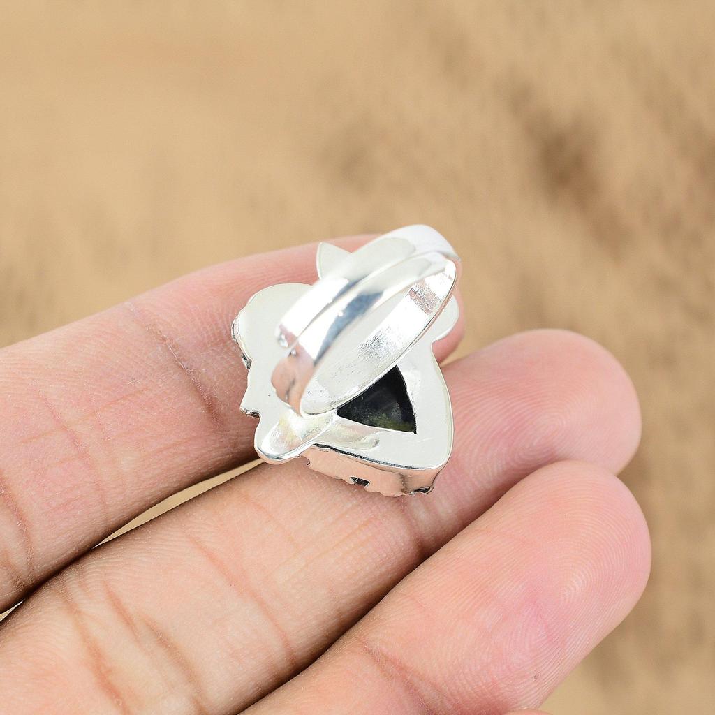 Trillion Sodalite Gemstone Flower Handmade Unique Promise Ring Sterling Silver