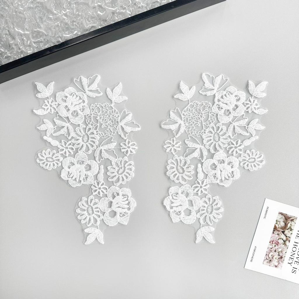 White Mesh Embroidery Floral Cloth Sticker Clothing Dress Wedding Top Vest Decorative Accessories Cloth Sticker Accessories