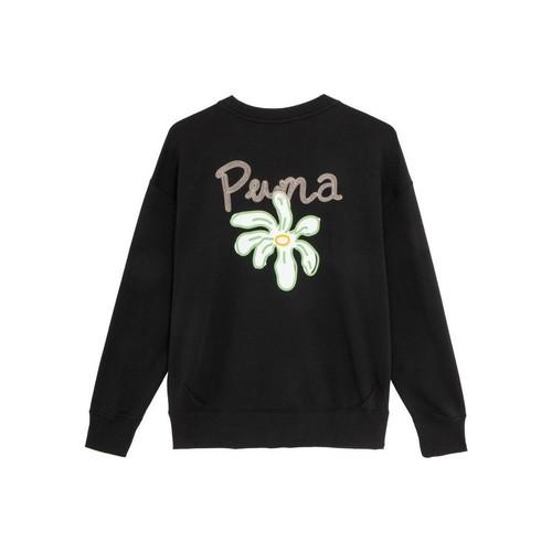 Puma Женская однотонная черная толстовка с вышивкой, с круглым вырезом, с длинным рукавом