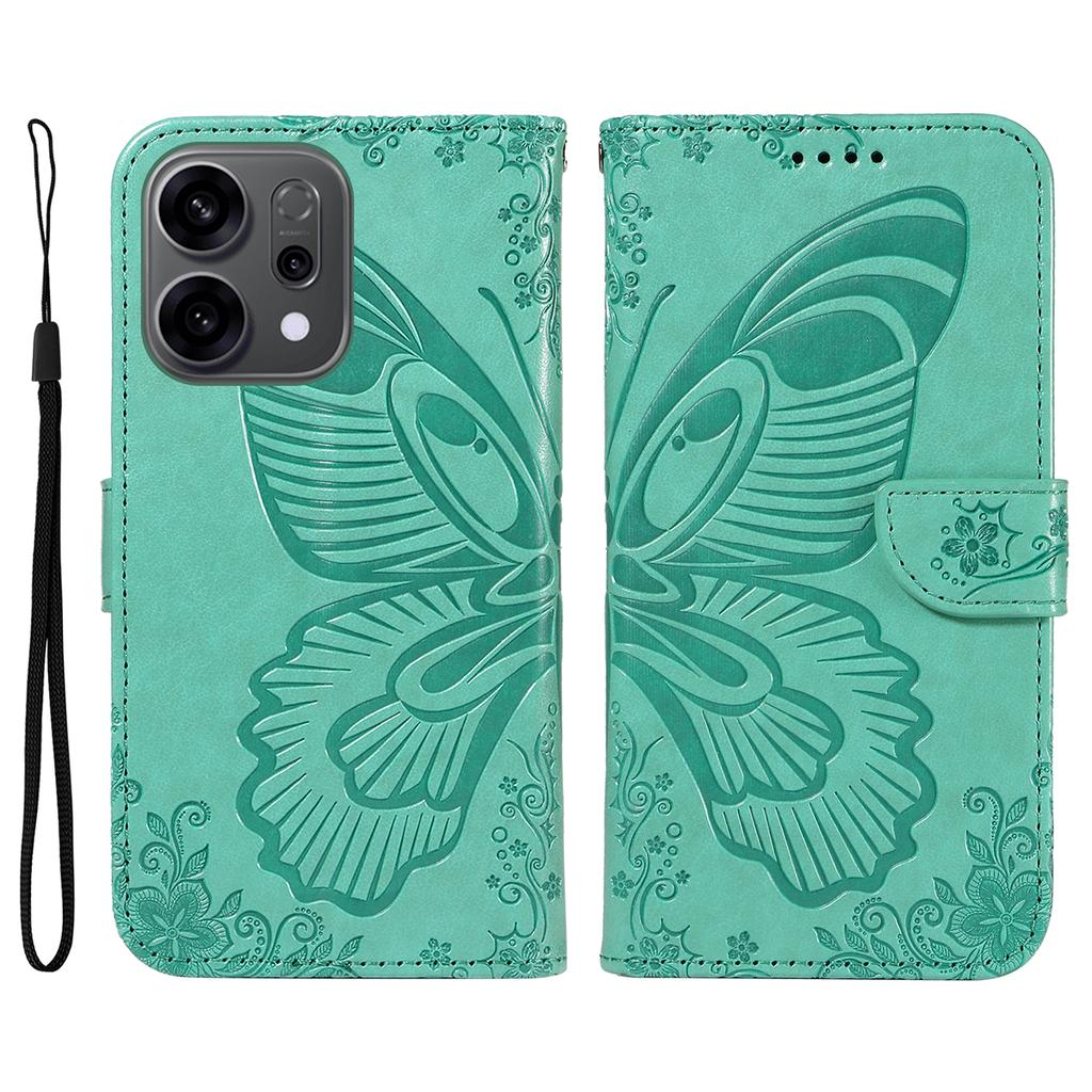 Для Oppo Reno14 5G (Китай)/Oppo Reno14 F 5G/Oppo Reno14 5G (Глобальный) Чехол-книжка с узором «Бабочки» из ПУ-кожи для телефона - Синий